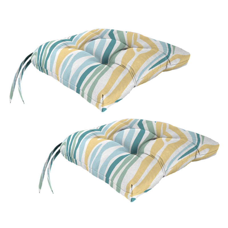 17" x 18" Bryan Walnut Leaves Tufted Outdoor Wicker Seat Cushion with Ties (Set of 2), Multi-colored Abstract