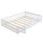 Lit double pleine grandeur avec porte, cadre de lit plateforme en bois massif avec clôture, adapté aux enfants, bois de pin, blanc