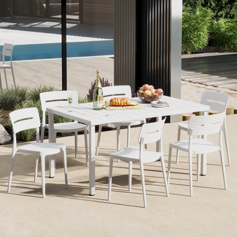 6-Person Outdoor Rectangular Dining Set, White