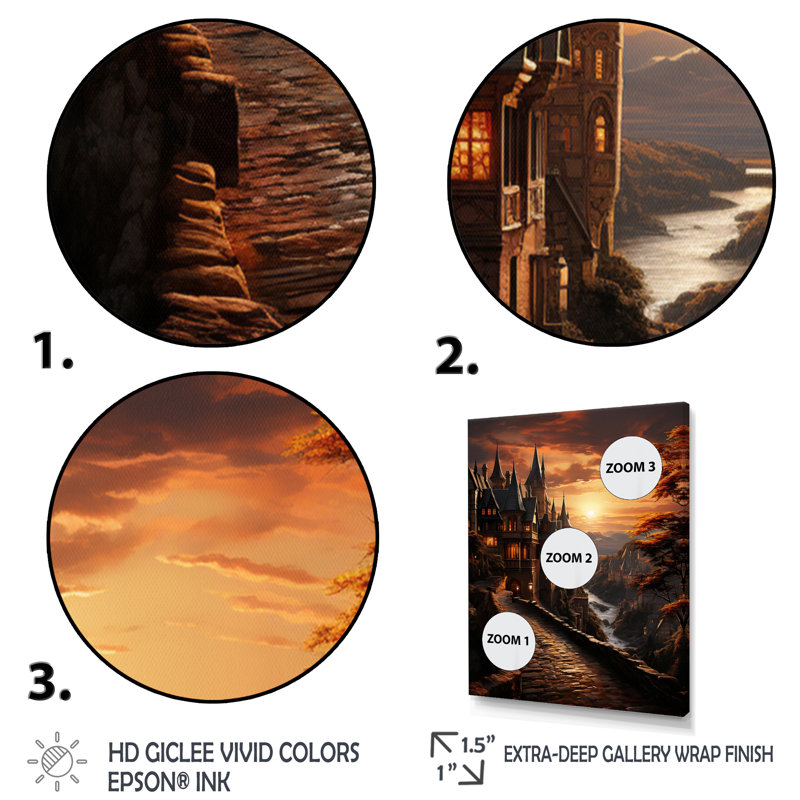«Castles Sunset Citadel», reproduction sur toile, Cadre photo noir, H 40 po x l 30 po x P 1,5 po