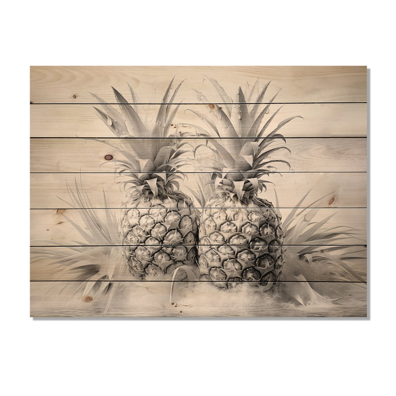 Ananas, charme dans le brouillard - Ananas, art sur bois de pin naturel, H 10 po x l 20 po