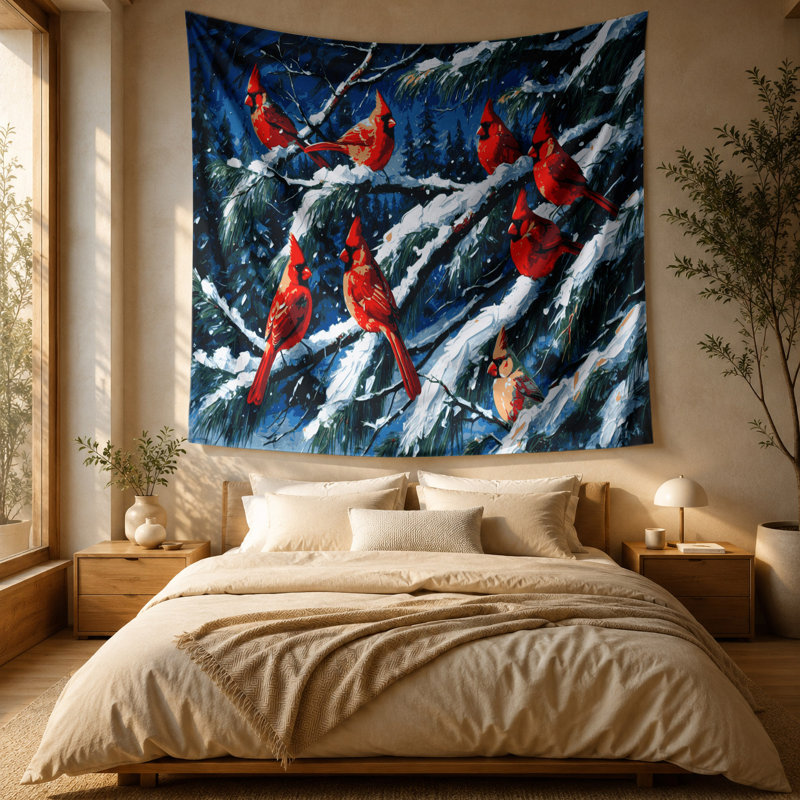 Tapisserie murale oiseaux cardinal, 88 po x 104 po