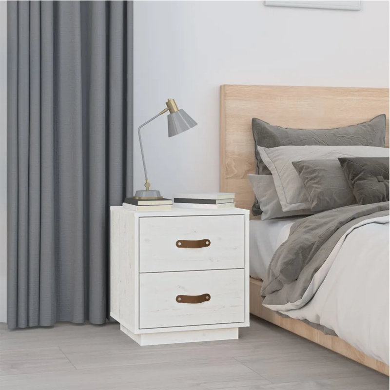 40cm W Solid Wood Bedside Table, White, Individual
