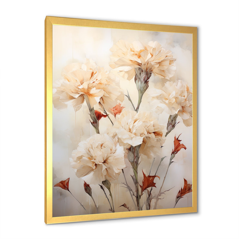 Minimalisme, œillets, bouquet I sur toile, Cadre doré simple, H 20 po x l 12 po x P 1 po