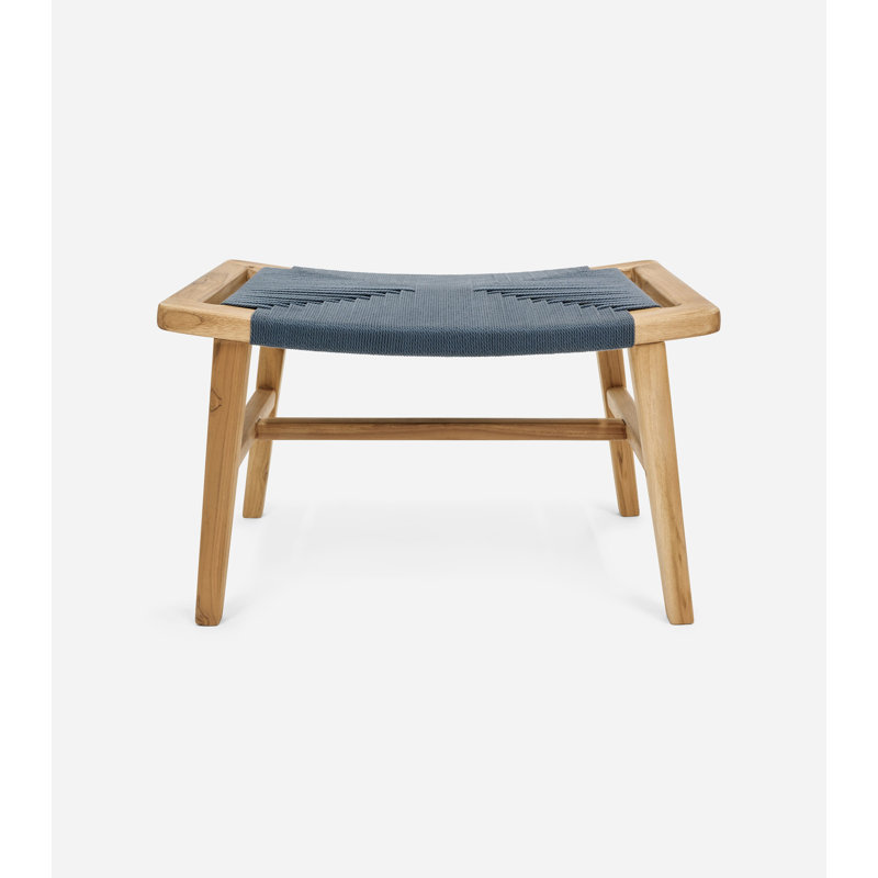 Masaya Polyester Footstool, Natural, Charcoal Cross Braided
