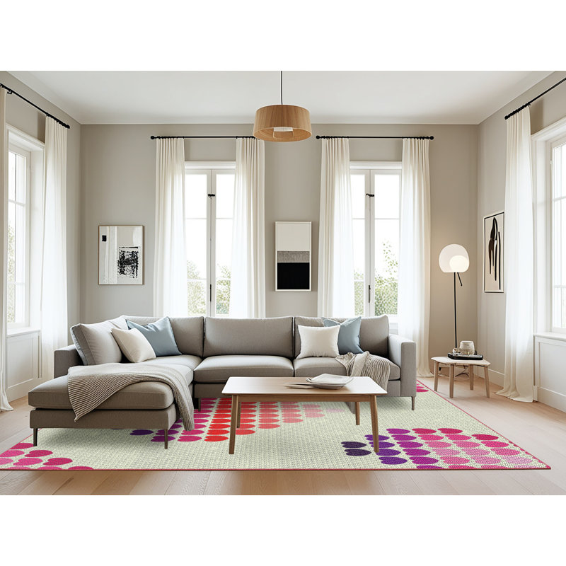 Tapis rose/beige à motifs/bleu marine Pulli, Rectangle 8 pi x 10 pi