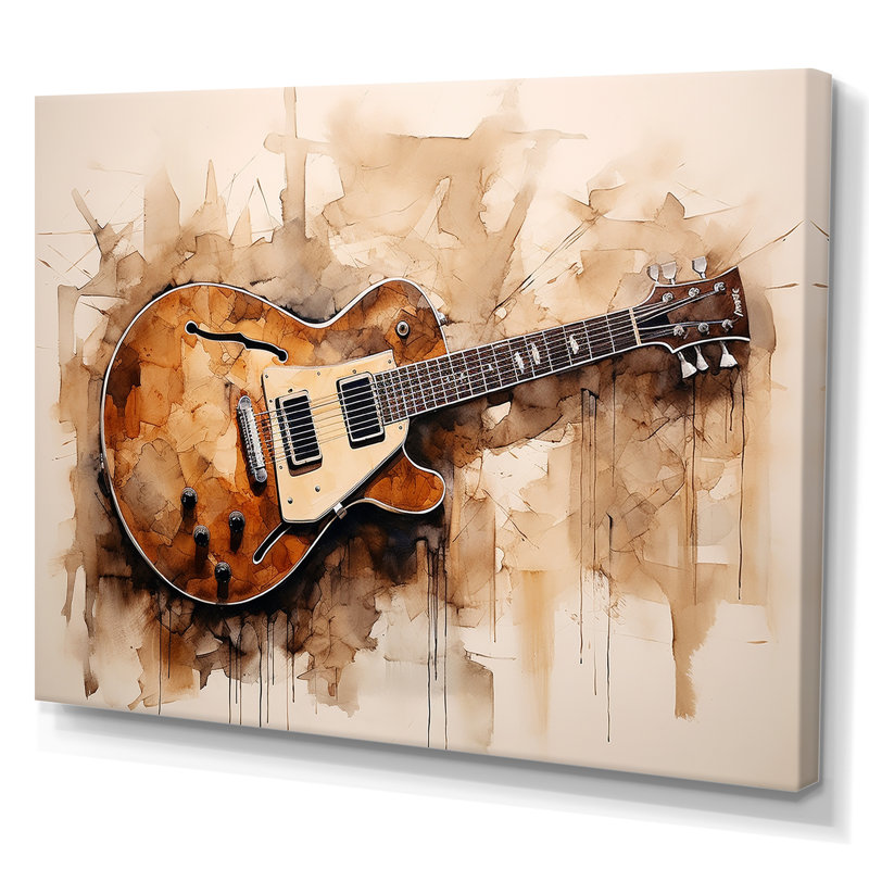 Guitare, simplicité, Earthy Brown III - musique, art mural, Toile tendue, H 34 po x l 44 po x P 1,5 po