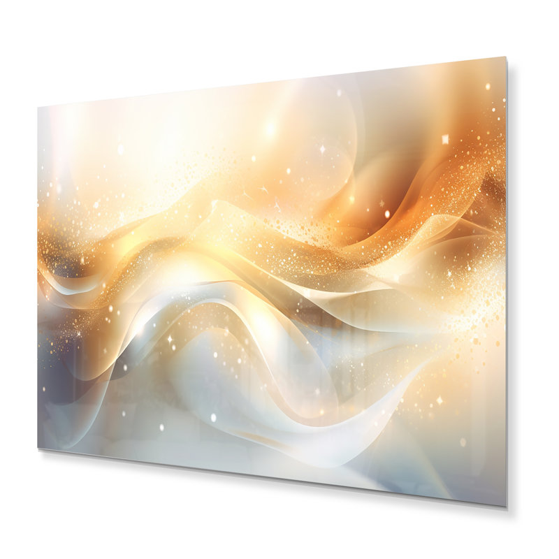 Décoration murale en métal doré et blanc Fractal Tsunami II, H 24 po x l 32 po x P 1 po