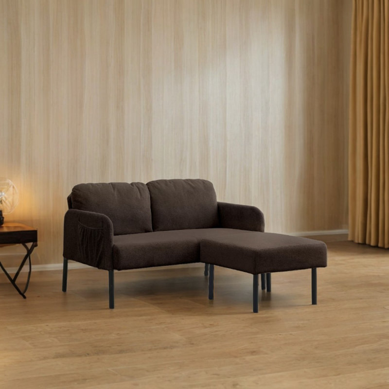Canapé moderne en L en polyester avec repose-pieds, H 29,13 po x l 48,03 po x P 30,31 po, Brun