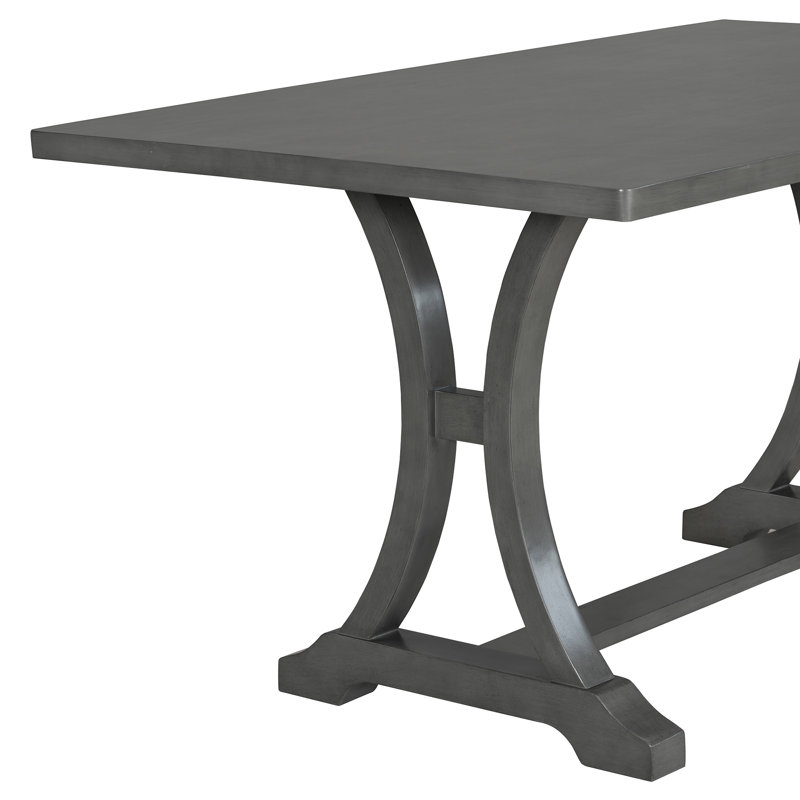Ensemble de table de salle à manger de ferme 6 pièces TREXM, table à tréteaux rectangulaire et 4 chaises et banc rembourrés pour la salle à manger (gris antique)