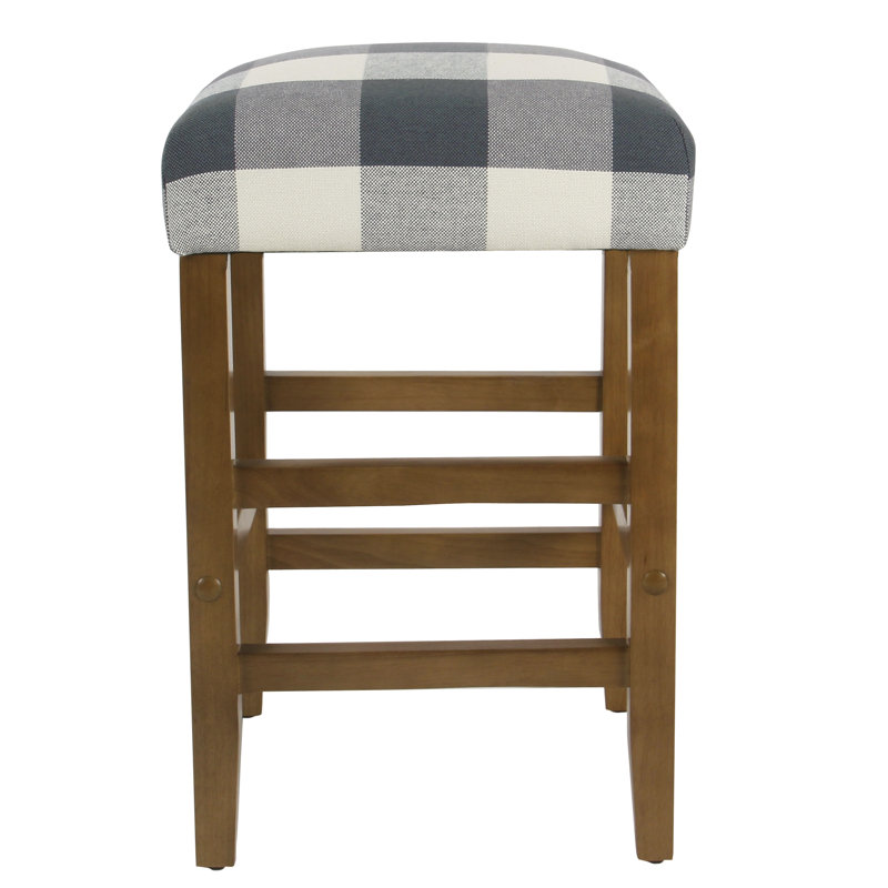 Proxima 24" Seat Height Square Counter Stool, Blue Buffalo Plaid, Mahogany