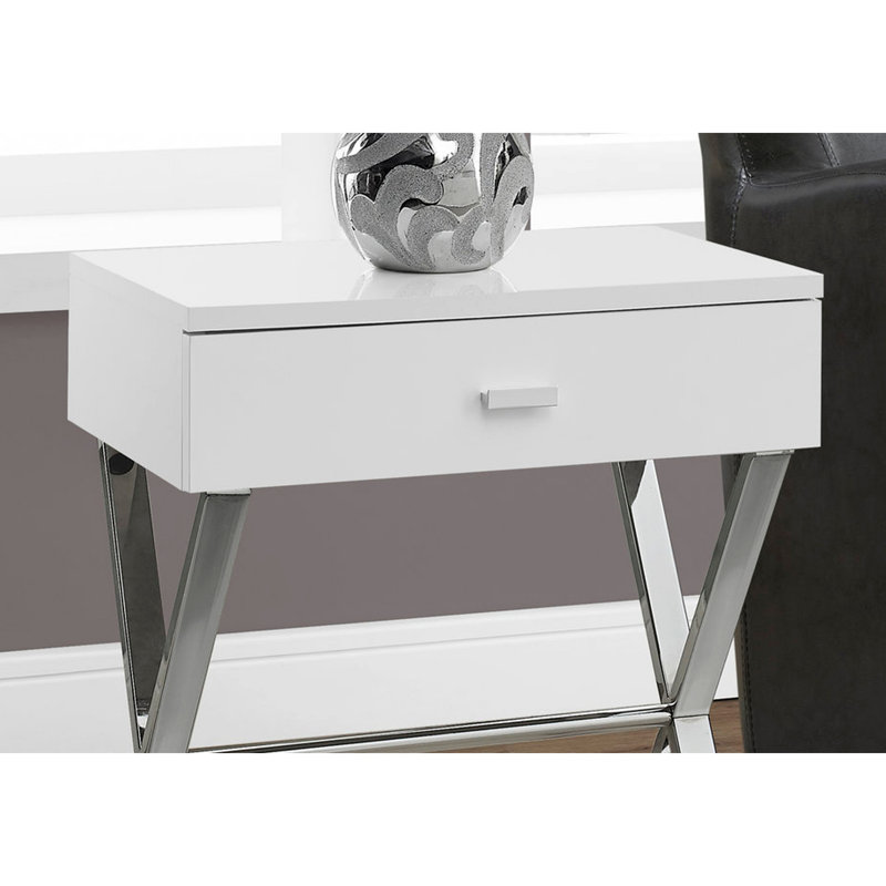 Side Table with Metal X Base Frame, Taupe, Silver