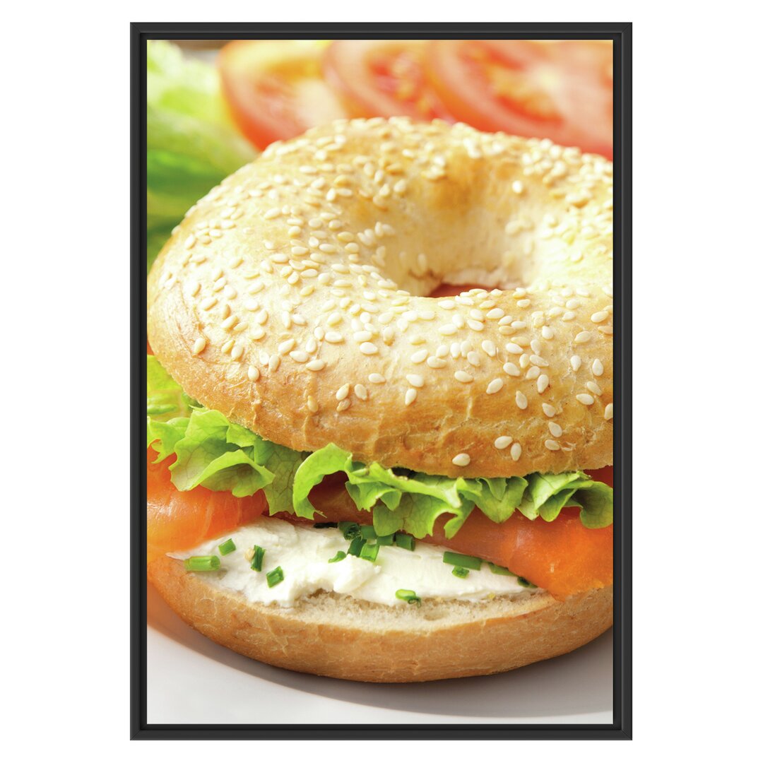 Gerahmtes Wandbild Frischer Lachs Bagel