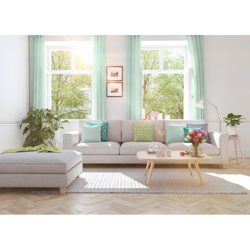 Caleigh Easy Diamond Eyelet Opaque Curtain, 145 W x 225 D cm, Turquoise/Honey Dew