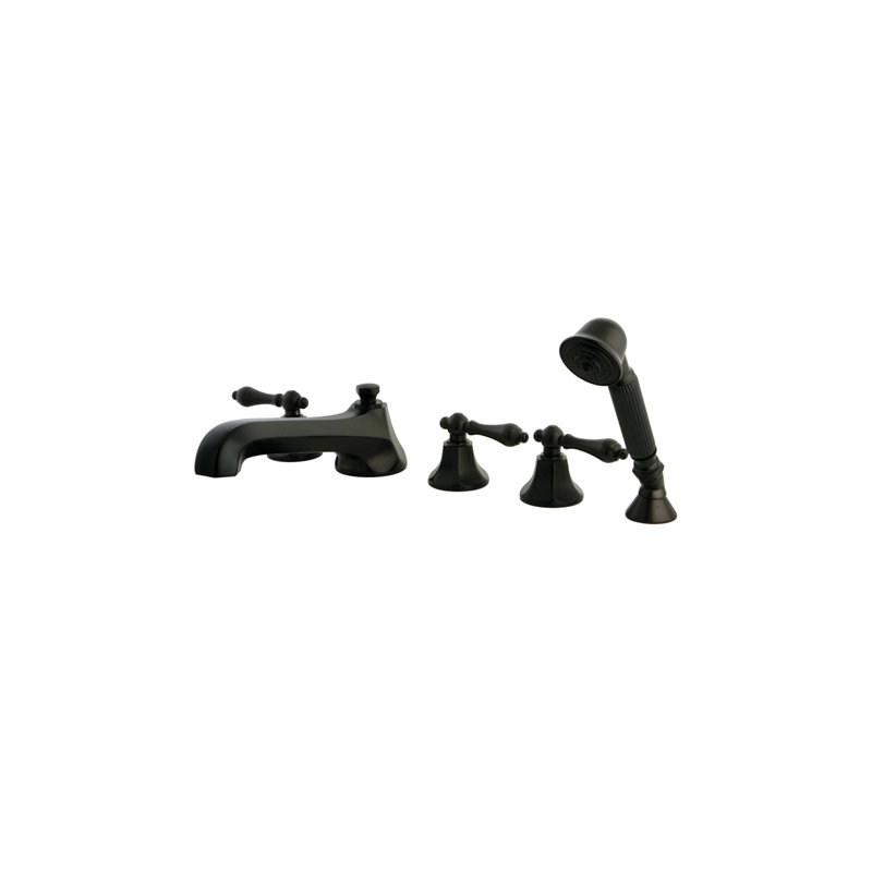 Made To Match Triple Handle Deck Mounted Roman Tub Faucet with Handshower, Oil Rubbed Bronze