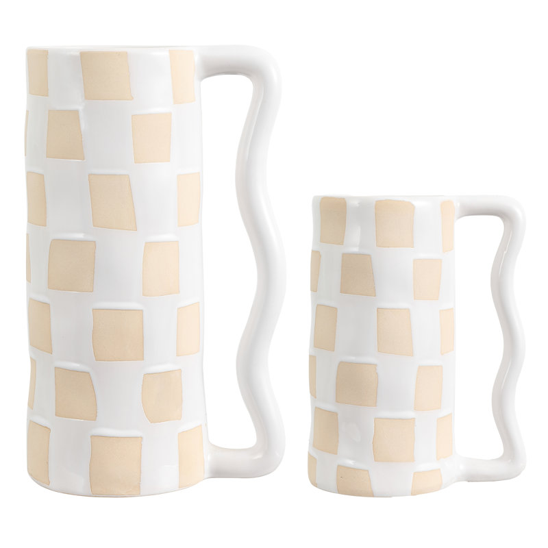 Anika Checkered Handle Ceramic Table Vase