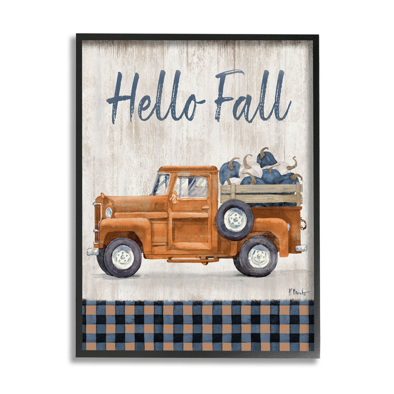 «Hello Fall», art de giclée à carreaux citrouille par Paul Brent, H 14 po x l 11 po x P 1,5 po, Giclée encadrée noir minuit