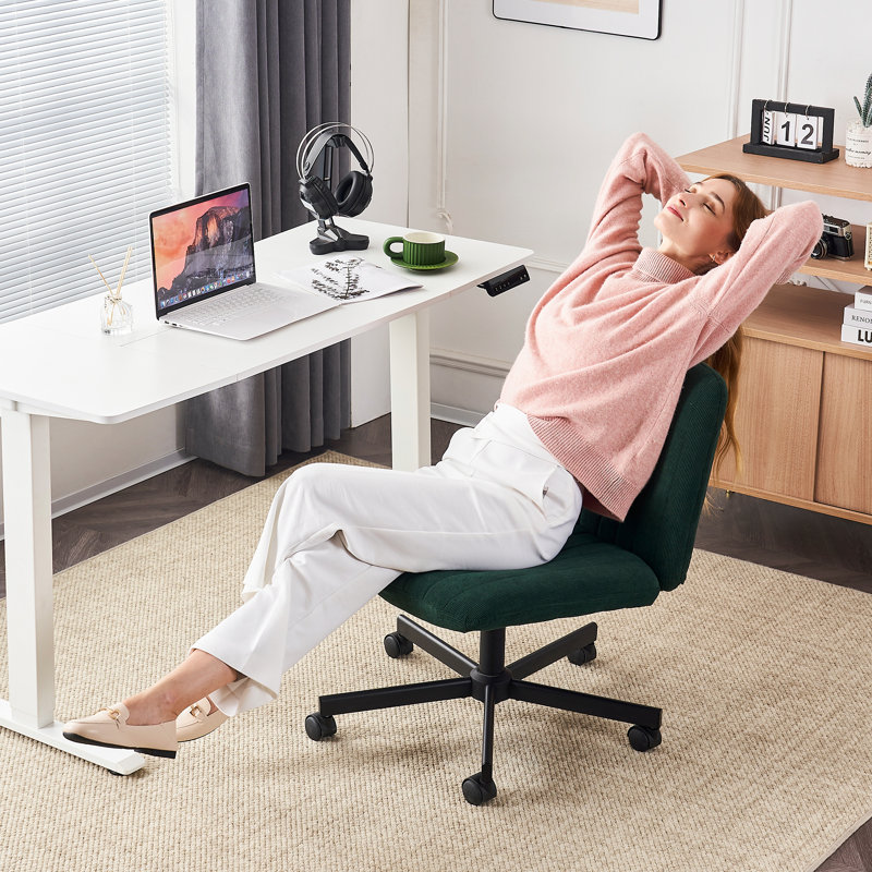 Criss-Cross Armless Office Chair With Wheels, Green