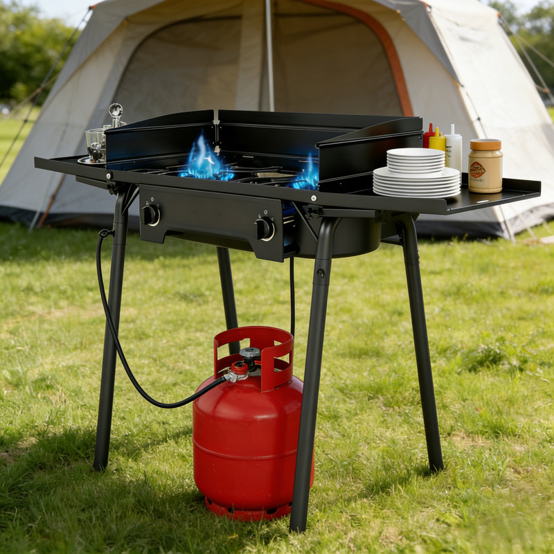 Outdoor Camping Stove With Windscreen & Side Table
