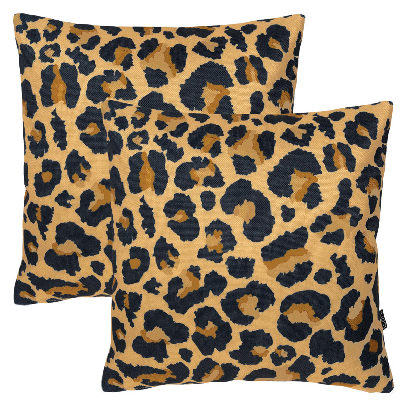 Indoor / Outdoor Square Cushion, Yellow/Black Animal Print