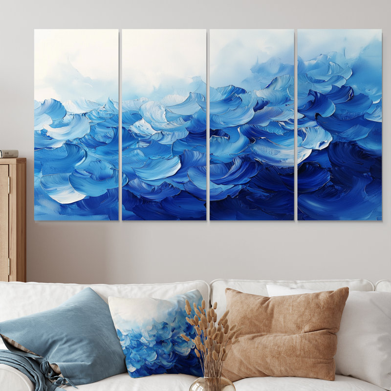 Bleu blanc délicat FlowerPetals II - Blanc - Art mural moderne pour le salon, H 28 po x l 48 po, 4