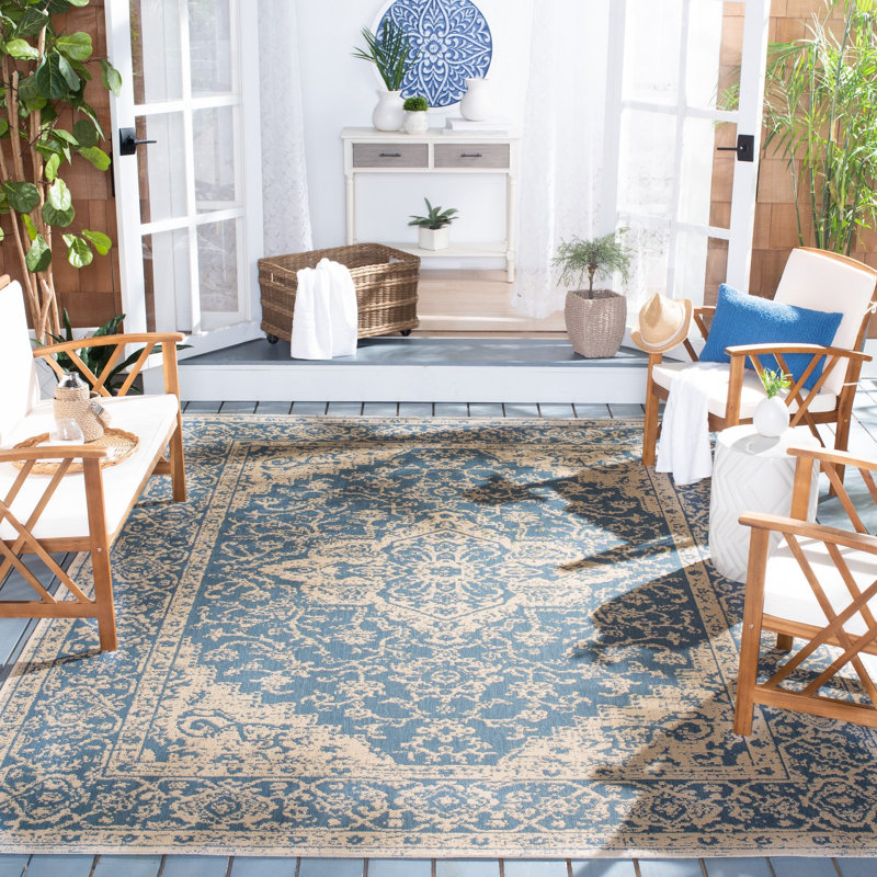 Danya Blue/Cream Indoor/Outdoor Area Rug, Rectangle 8' x 10'