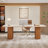 Travertine Slab Computer Desk With Semi-Circular Base In Wax Wood Finish