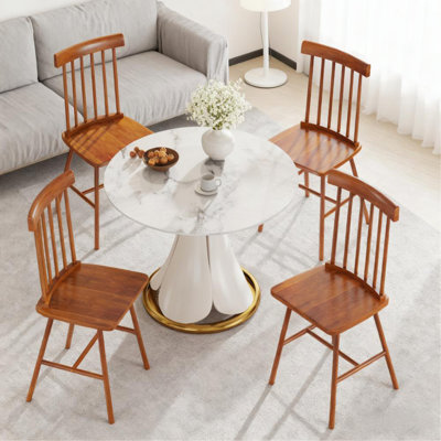 Chaises de cuisine confortables, ensemble de 4 chaises de salle à manger, avec structure en bois d'hévéa, dossier à broche pour votre maison