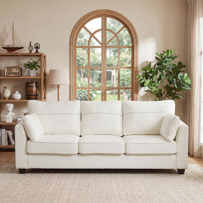 89" Sectional Sofa Couch, Modern Upholstered 3-Seater Sofas & Couches With Comfy Back Cushion, Beveled Armrests, 2 Pillows For Living Room, Bedroom, Apartment, Chenille, Beige