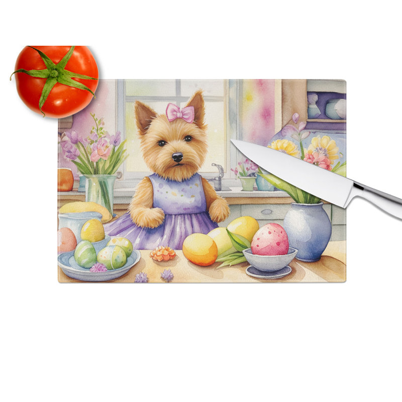 Decorating Easter Norwich Terrier Glass Cutting Board