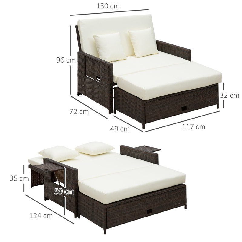 Sequim Straight Patio Daybed with Cushions, Brown