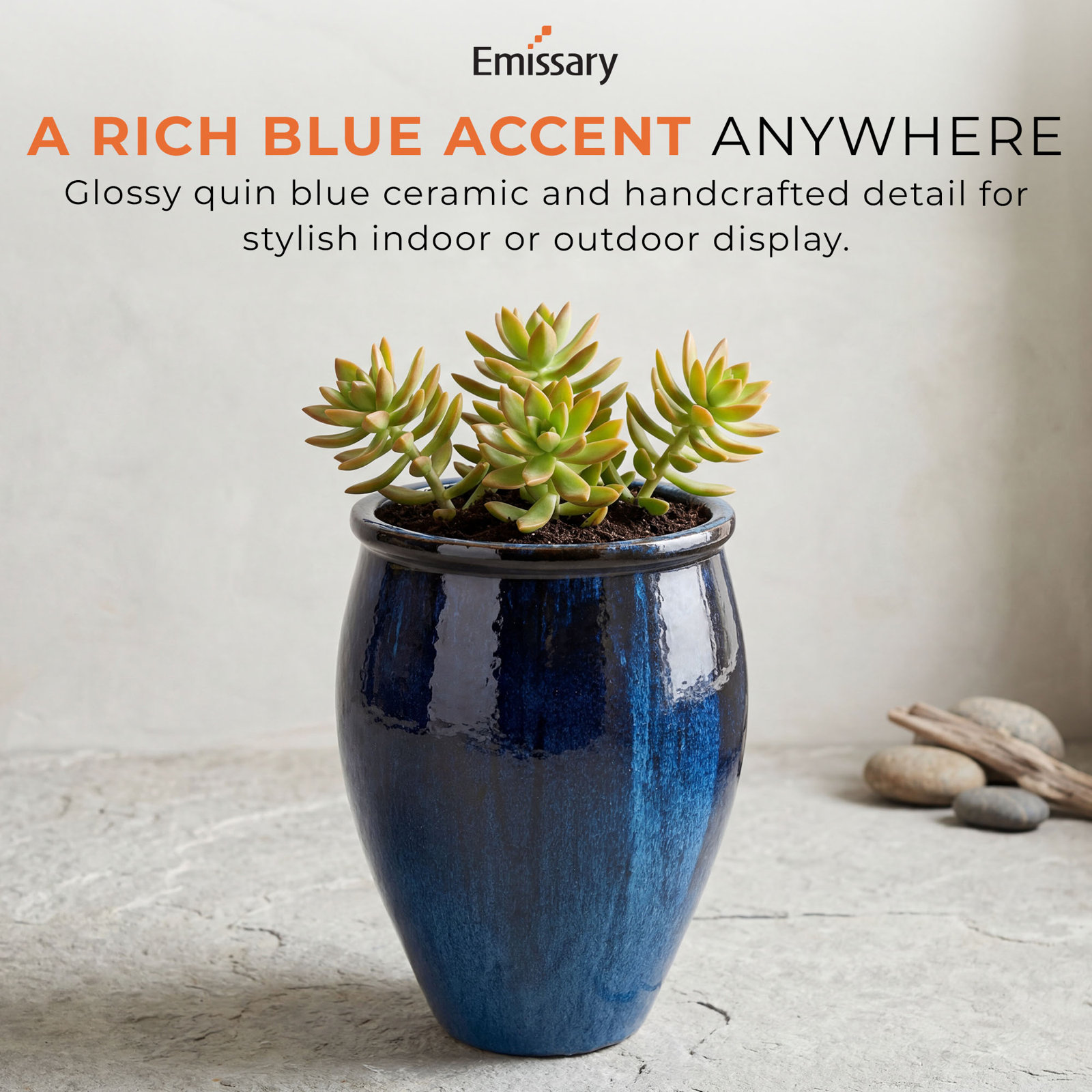 Blasdell Ceramic Pot Planter, 27" H x 19" W x 19" D, Quin Blue