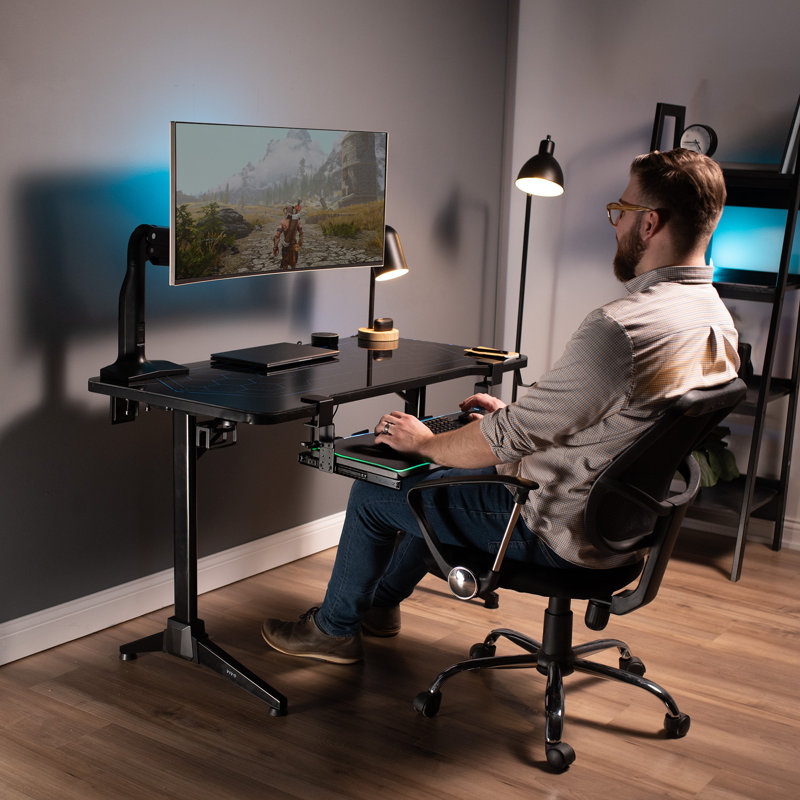 Black Adjustable Clamp-On Under Desk Keyboard Tray with RGB Pad
