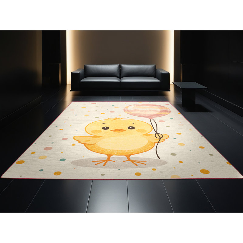 Soft Plush Etzel Easter Modern & Contemporary Abstract Area Rug in Beige – Rose Binding, 2x5