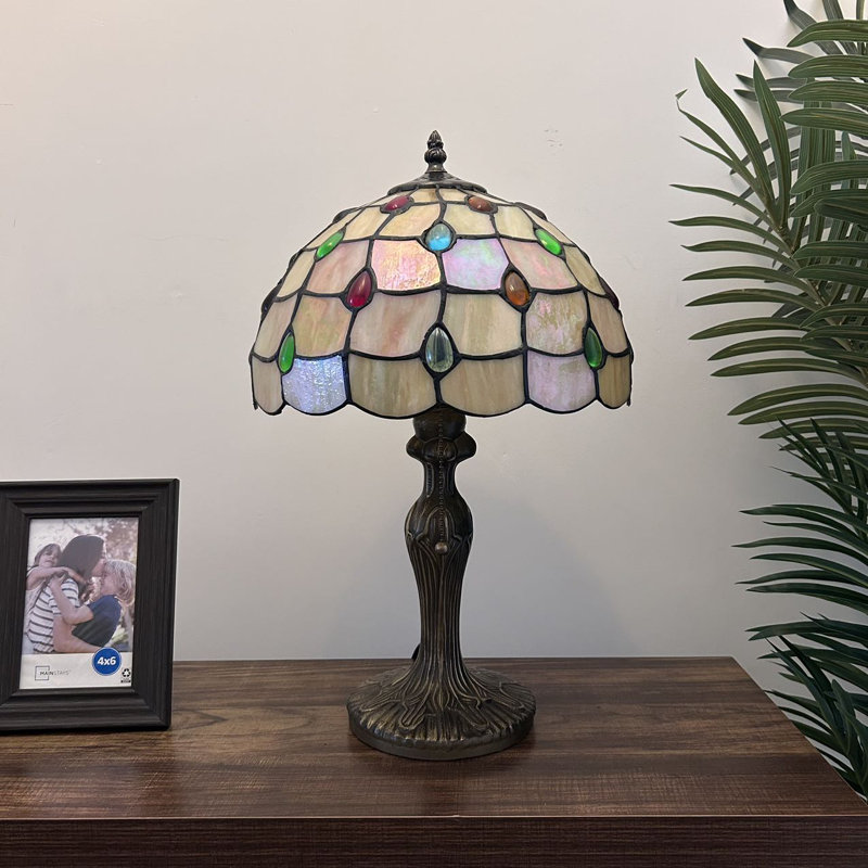 Glynnis Tiffany Table Lamp Gold Stained Glass Crystal Beans LED Bulb Included 12"W*12"D*19"H