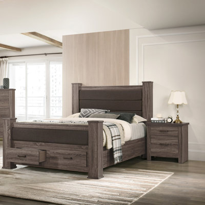 Modern Style Bed Upholstered Headboard Footboard Drawers