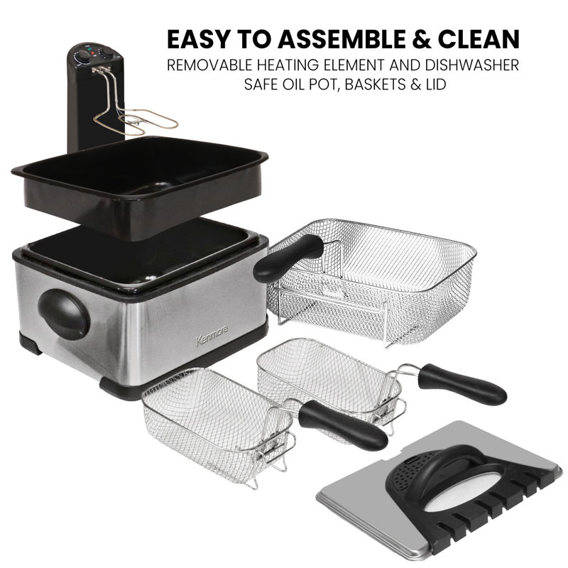 Kenmore 1700W 4 Liter Electric Deep Fryer & 3 Frying Baskets with Adjustable Temperature & Timer 