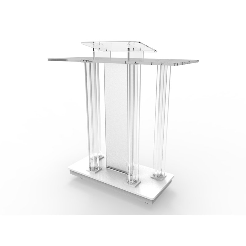 Clear and White Acrylic MDF Rolling Podium with Casters