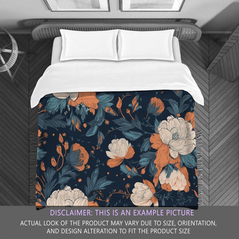 Botanical Navy/Orange Microfiber Comforter, Queen Comforter