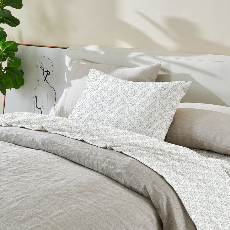 Pre Washed Microfiber Printed Sheet Set - Leiea Collection, Twin Sheet Set with 2 Pillowcases, Foliage Day/Green