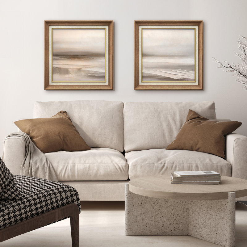 Warm Neutral Beige Soft Abstract Landscape Wall Decor Set Framed Master Bedroom Wall Art Work 2 Pieces Print, 26" H x 26" W