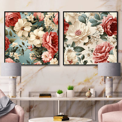 Ensemble de 2 pivoines roses et antiques