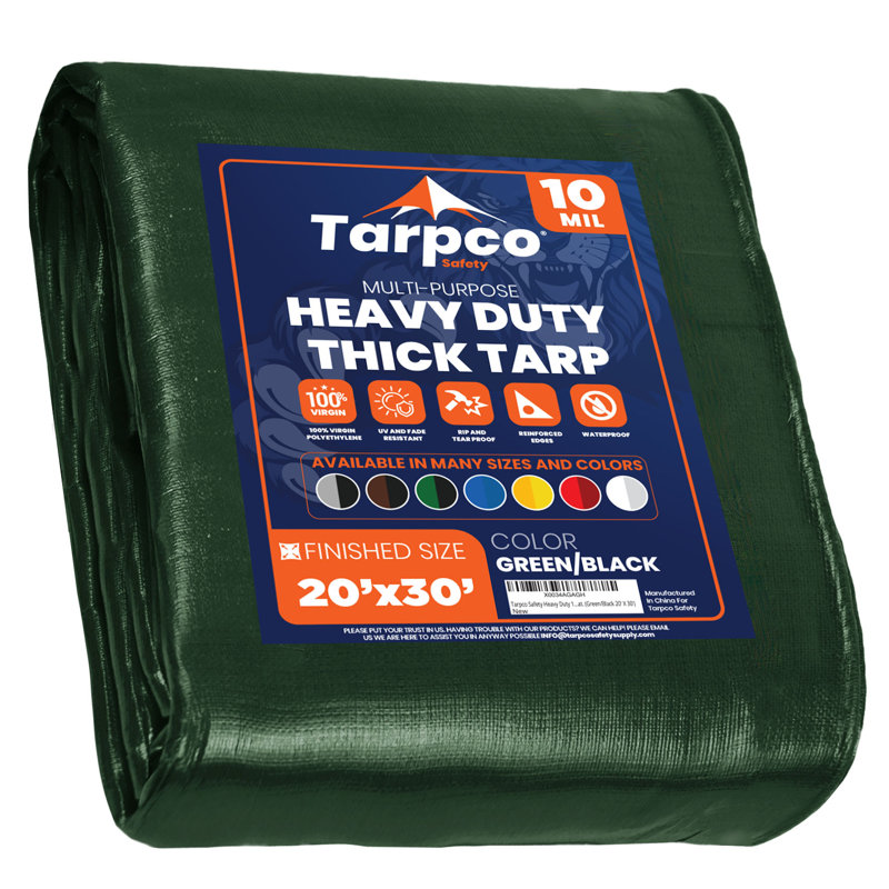 Housse de bâche résistante, résistante aux rayons UV, résistante aux rayons UV, avec œillets en métal pour protection de camping, de toit, de piscine, de bateau, 10 mil 6 pi x 8 pi