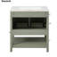 Meuble-lavabo autoportant vert sauge avec lavabo en céramique intégré, portes d'armoire à fermeture en douceur et tablette de rangement ouverte, armoire de rangement moderne pour petites salles de bain