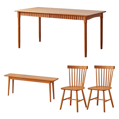 Simple Cherry Wood Drawer Storage Dining Table Set