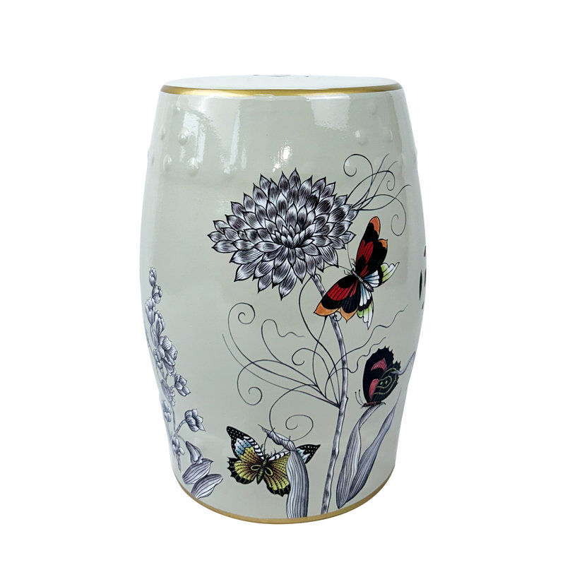 Flower and bird ceramic stool, Gray