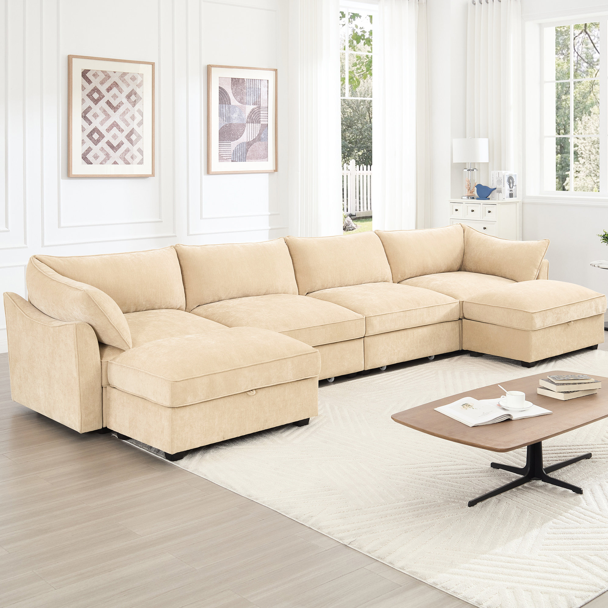 Latitude Run® U Shape Oversized 4 Seater With 2 Ottomans, 6 - Seat ...