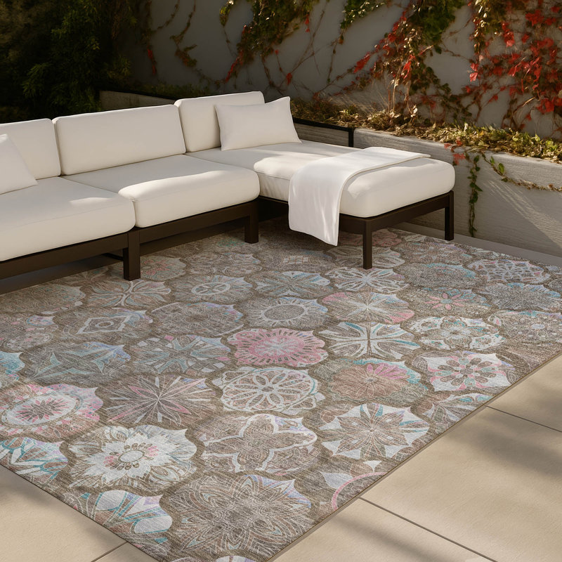 Machine Washable Indoor/Outdoor Chantille ACN2879 Lattice Rug, 10' x 14', Brown