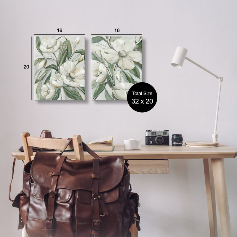 "Blossoms & Leaves", ensemble de 2 toiles murales par Hannah Dawson, H 20 po x l 16 po