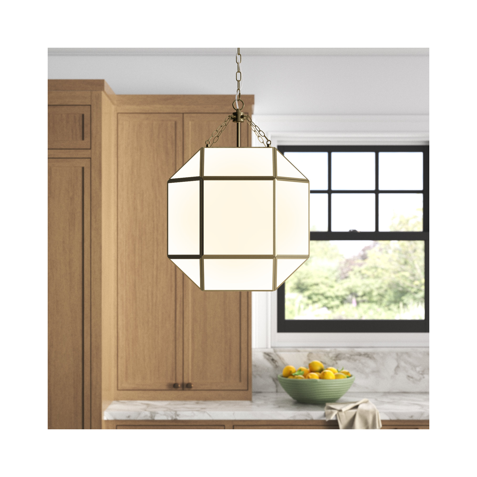 Reid 3 Light Glass Dimmable Pendant, White, Satin Brass, 23.25" H x 13.5" W x 13.5" D